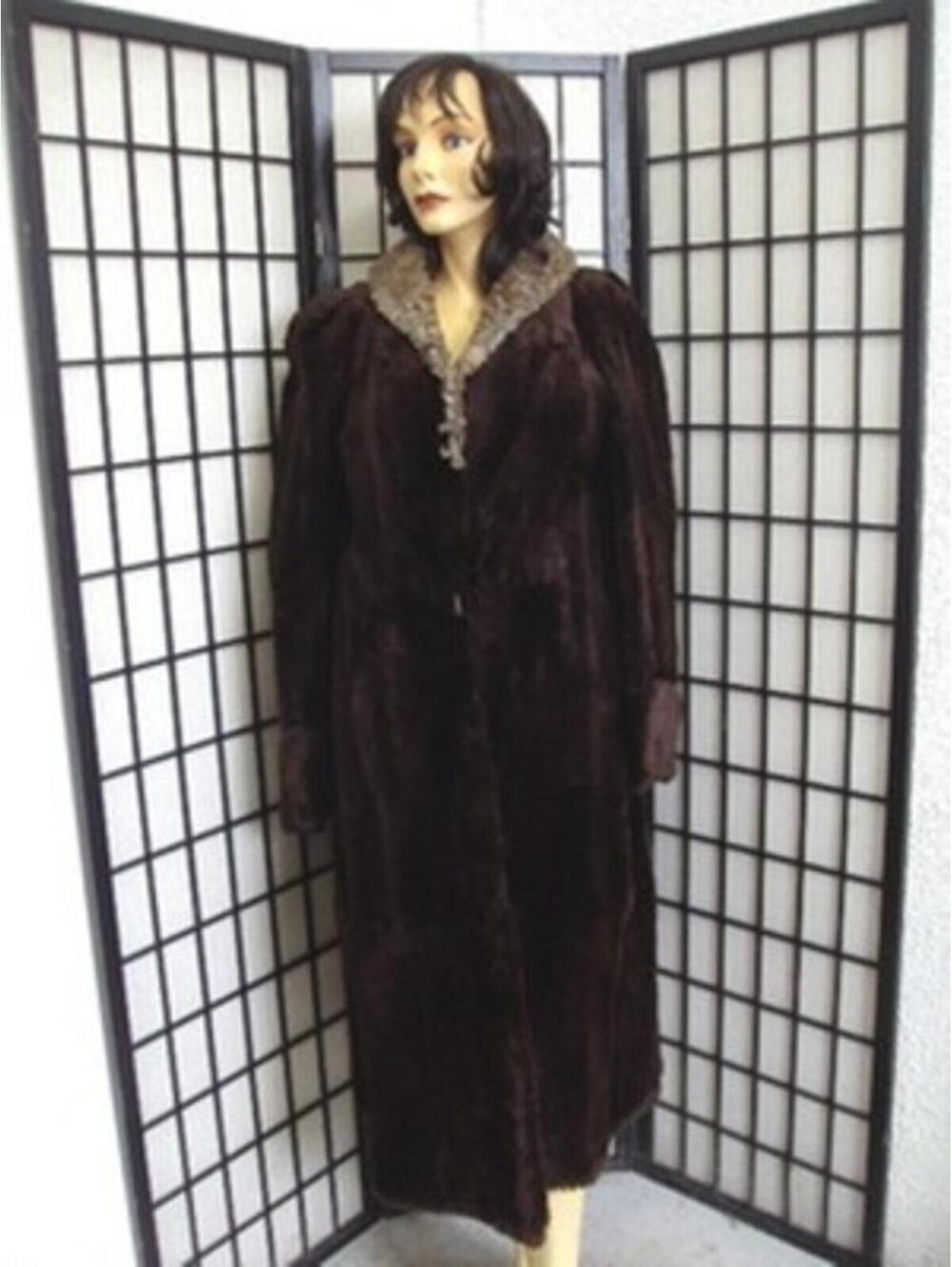 MINT BROWN SHEARED RABBIT FUR COAT JACKET W/ LAMB TRIM WOMEN WOMAN SZ 4 PETITTE